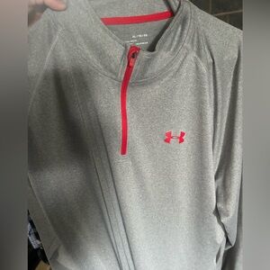 Under Armour Heather Gray and Red Pullover